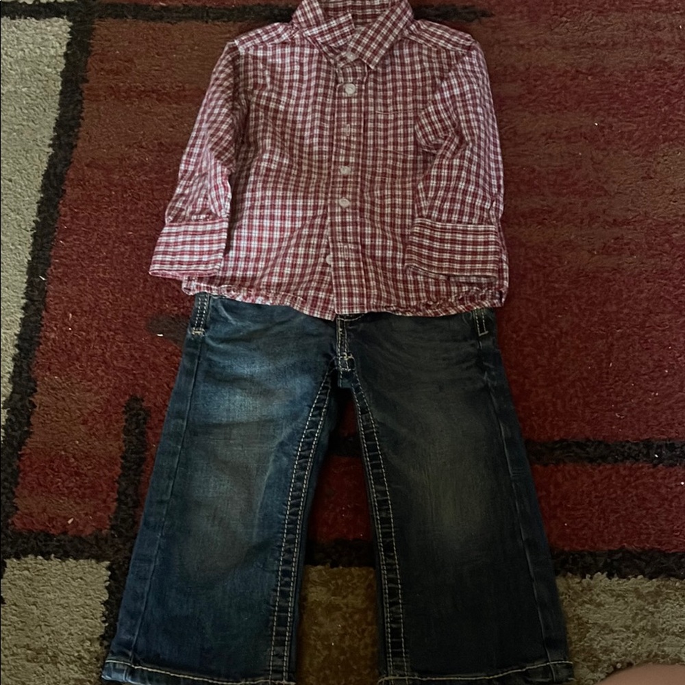 Wrangler Red Checkered Shirt and Blue Jeans Set